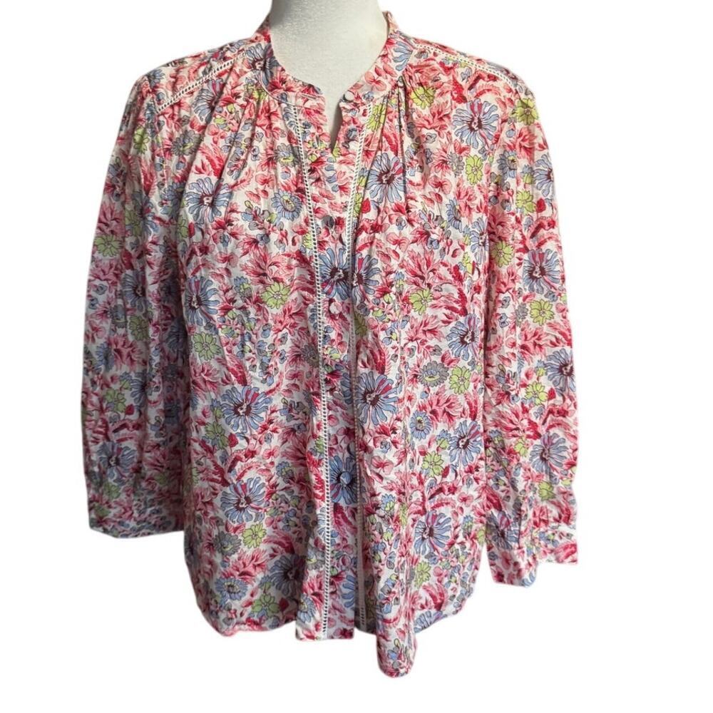 Amour Vert Organic Cotton Floral Boho Floral Blouse Top Size Large - Picture 1 of 6